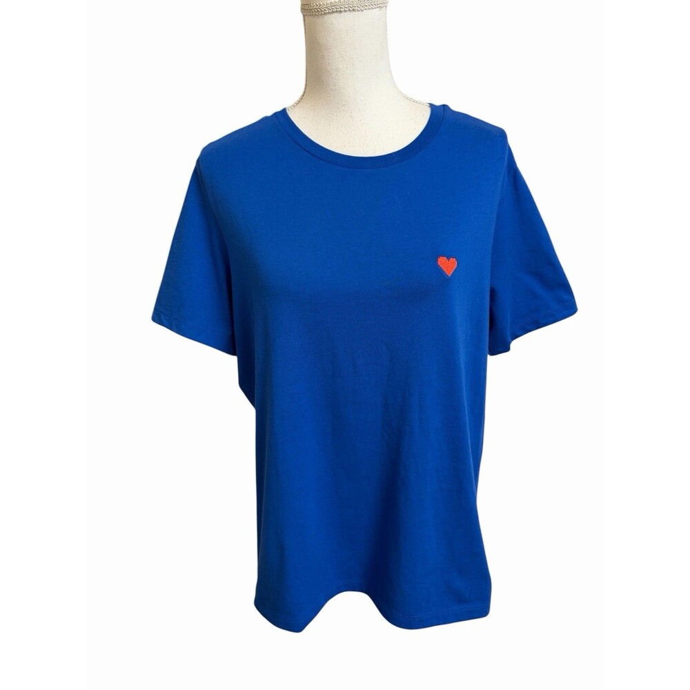NWT Dalix Women's L Royal Blue Pixel Heart Jersey Relaxed Tee T-SHIRT NEW Cotton